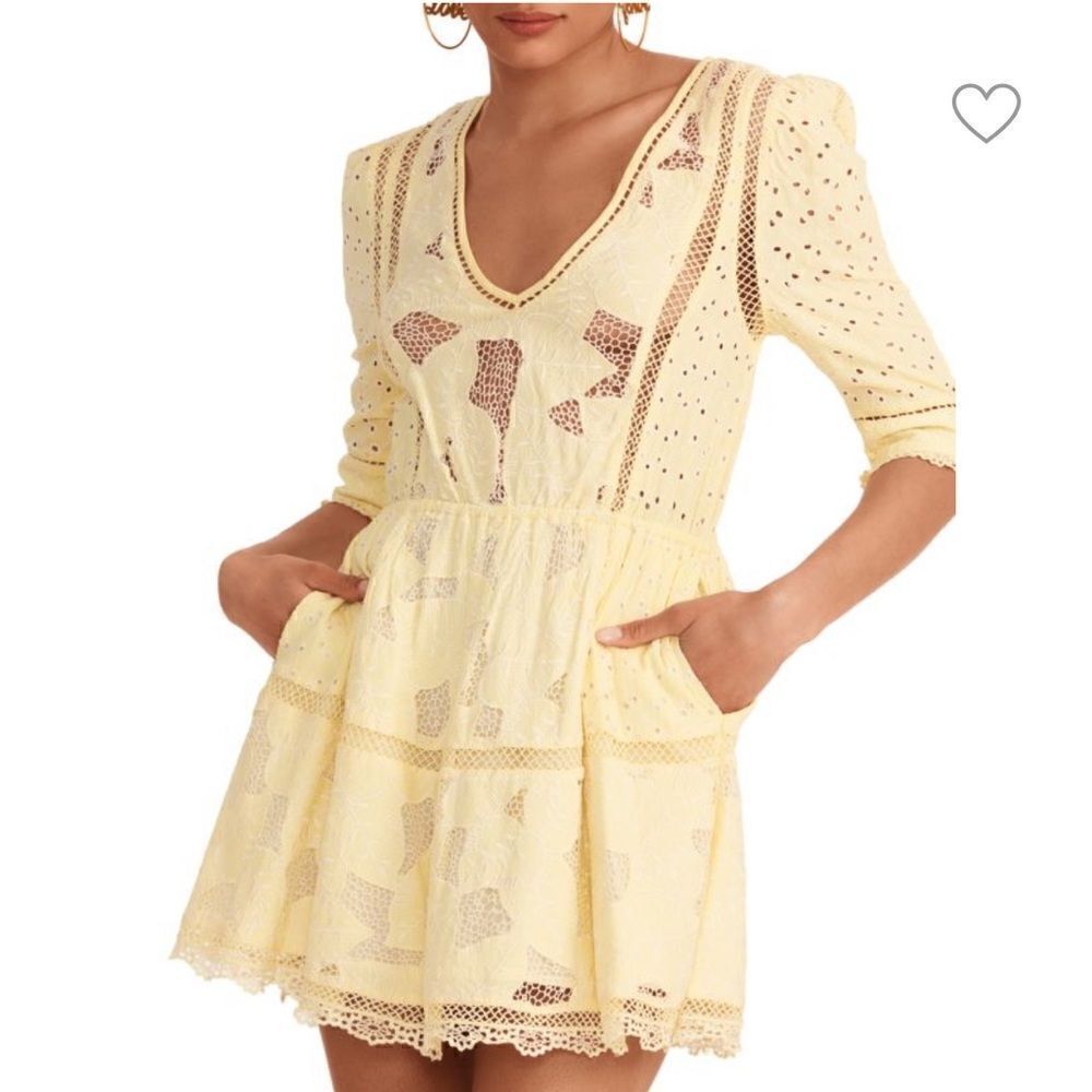 LoveShackFancy Jobelle Crochet-Trimmed Broderie Anglaise Mini Dress in Yellow
